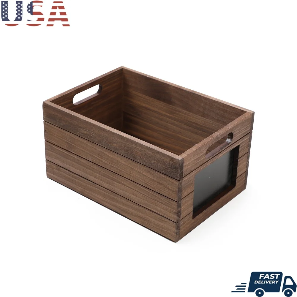 Wood Storage Crate with Chalkboard Label Multi-functional Storage Organizer Decorative Piece with Handles Home and Kids