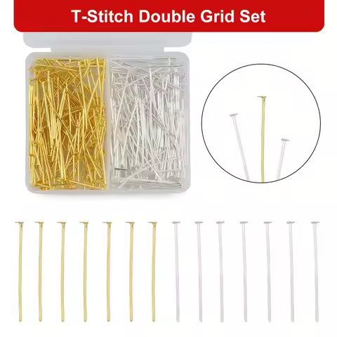 200pcs 3mm Boxed Golden Silvery Color T-Pins Double Grid Kit Earrings Pendant Jewelry Making DIY Handmade Material Accessories