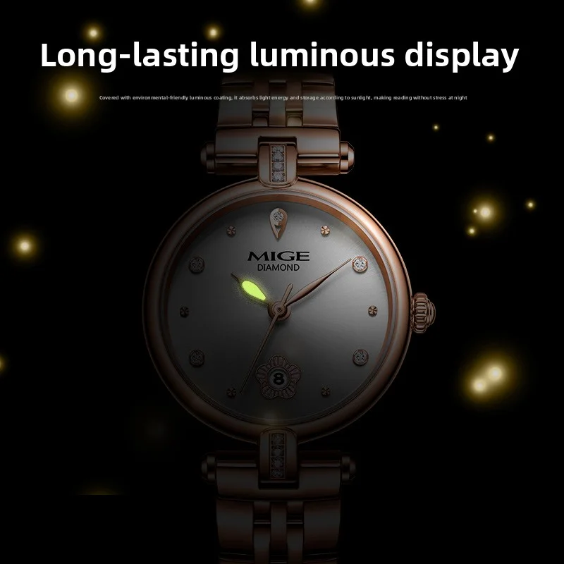 MIGE oryginalny zegarek kwarcowy Miyota damski wodoodporny damski zegarek na rękę moda diamentowy świecący wodoodporny zegarek dla kobiet prezent