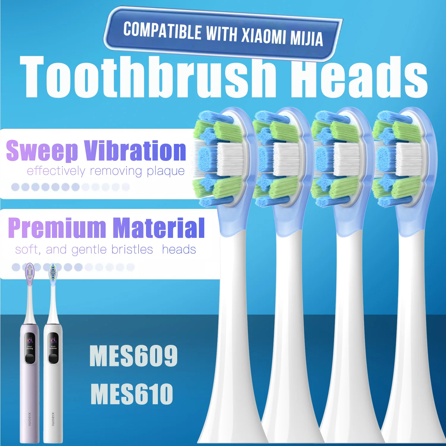 4PCS Replacement Brush Heads for XIAOMI MIJIA MES609/MES610 Pro Sonic Electric Toothbrush Sealed Package image 2