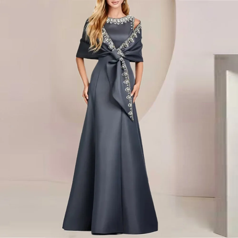 2 Stück elegante Mutter der Braut Kleider a-Linie lange Hochzeit Gast Kleider Kristalle Rüschen Kleid Frauen für Hochzeits feier