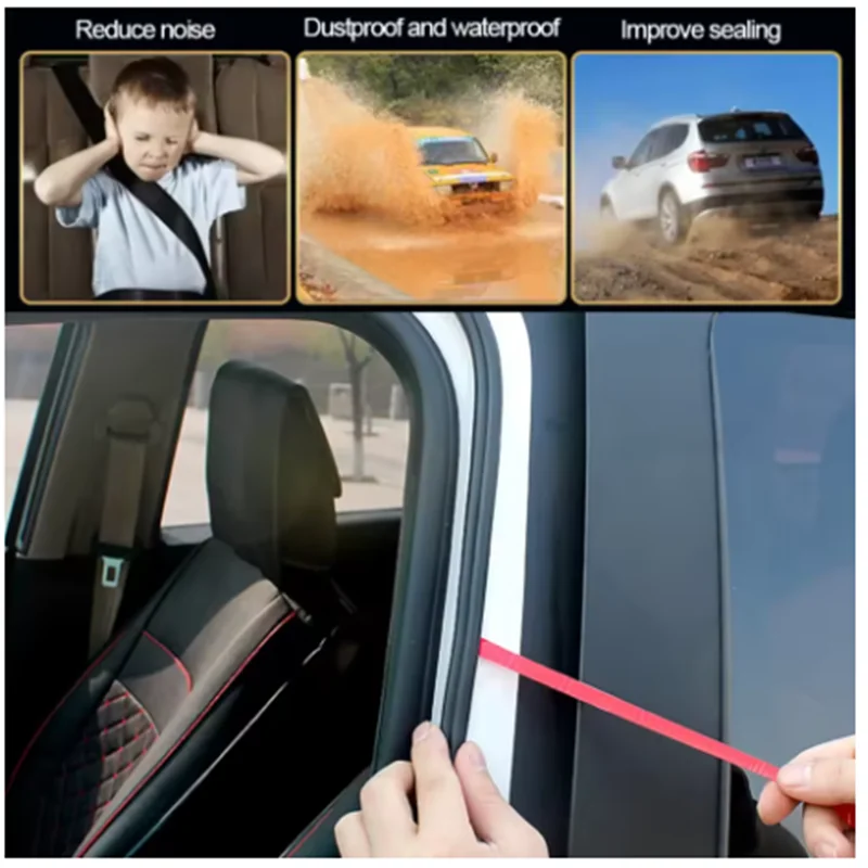 20Meters Car Door Seal Strips Sticker B Shape Weatherstrip Rubber Seals Sound Insulation Trunk Hood Sealing Interior Accessories