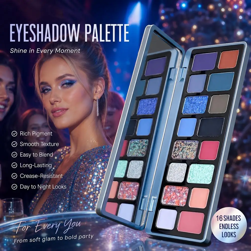 16 Color Eyeshadow Palette Professional Women Makeup Long-Lasting Pearly Shiny Pink Blue Green Eye Shadow Palette Glitter