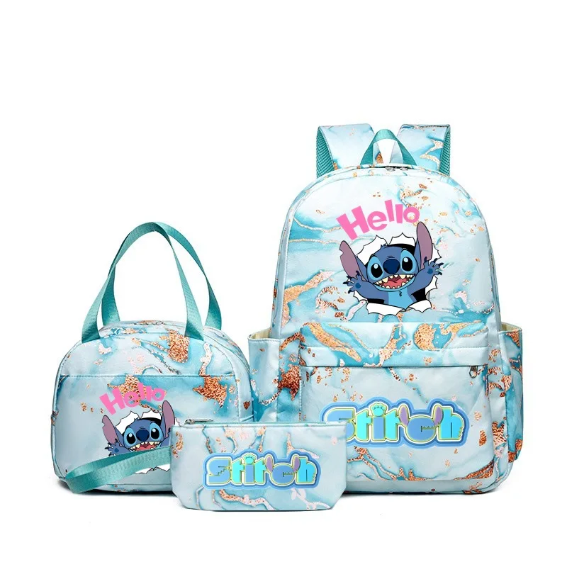 

Disney Stitch cartoon printed school bag, meal bag and pencil case three-piece set, outdoor travel printed backpack