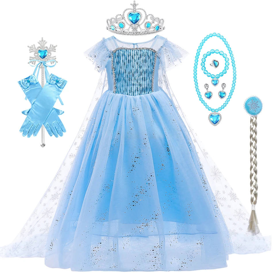 

Kids Elsa Sequin Mesh Gown Girls Cosplay Princess Dress Birthday Carnival Halloween Party Role Playing Costumes 2-10 Yrs