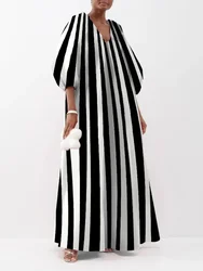 UOOZEE Female Stylish Striped Printed Party Evening Dresses 2025 New Spring Autumn Puff Sleeves Casual Going Out Urban Dress