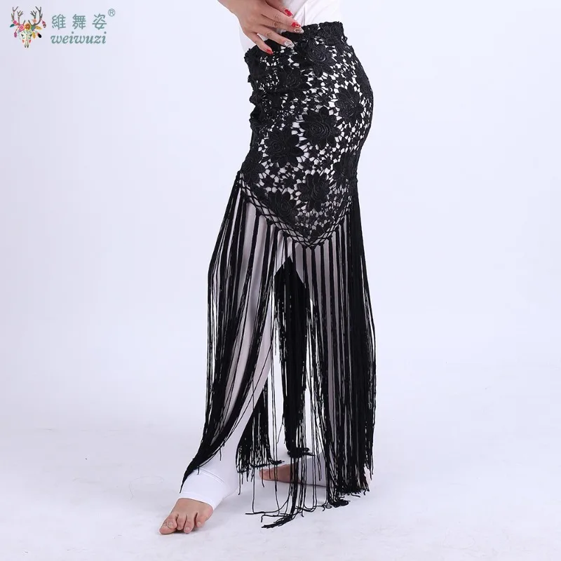 Ropa Hecha a Mano para Danza del Vientre, Ropa de Mujer para Bailar, Flores, Flecos Largos, Cinturón Triangular Tejido a Mano, Danza del Vientre