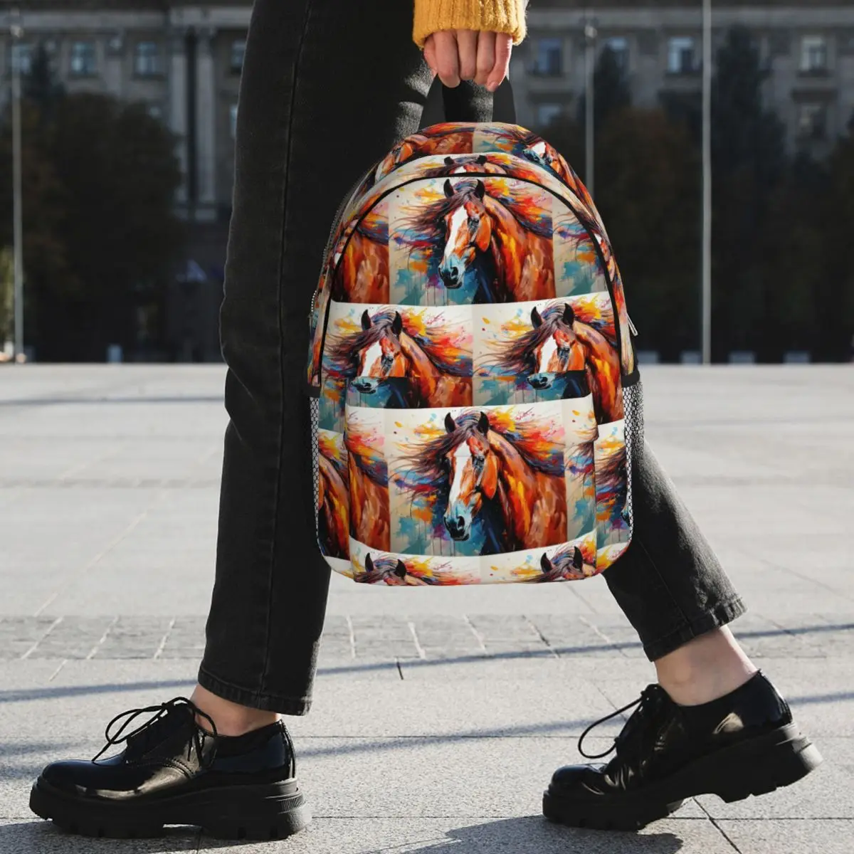 Horse Art Loose Artistic Backpack Student BookBag Children School Bag Computer Shoulder Bags for Men Women