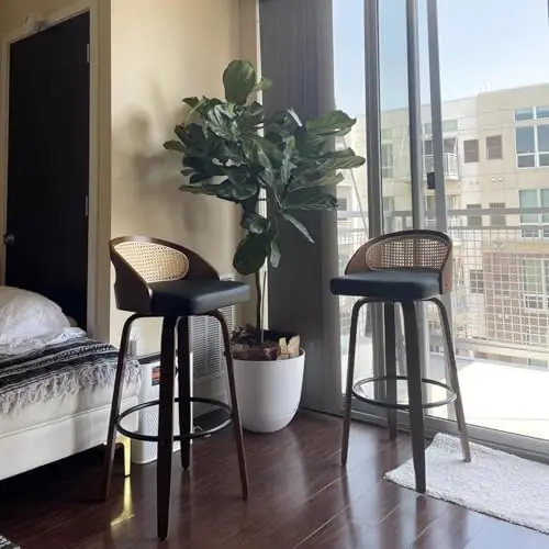 24.8" Swivel Rattan Bar Stools Mid-Century Modern Beige Linen Fabric Upholstered Counter Height Stools,Kitchen Island view 5