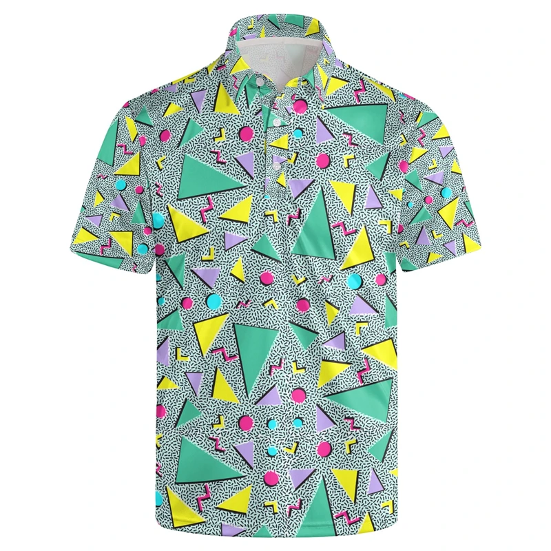 Classic 3d Print Hawaiian Polo Shirt Men Funky Retro 80s 90s Graphics Shirt Party Short Sleeve Button Tees Street Y2k Clothing