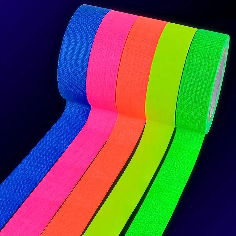 5 Rolls Glow Party Neon Tape Fluorescent Cloth Tape Black Light Tape Gaffer Tape Rainbow Colored Duct Tape Glow In The UV