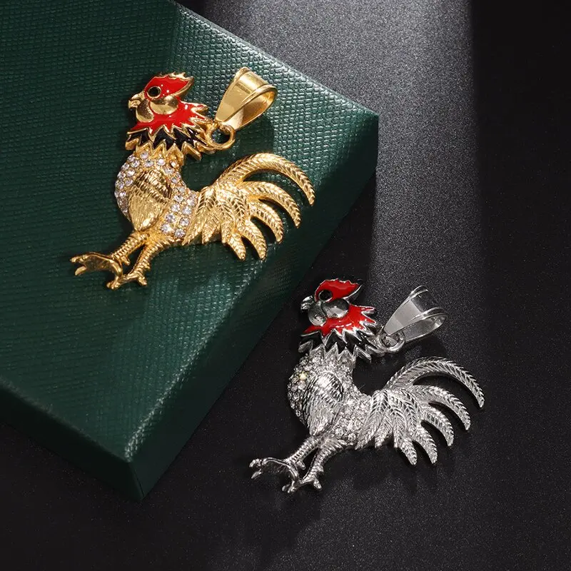 French Gallic Rooster Necklace Iced Out Bling Animal Rooster Pendant Men and Women Hip Hop Jewelry