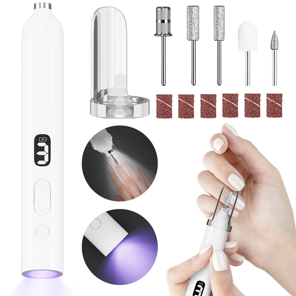 

2-in-1 Handheld UV Nail Light and Electric Nail Drill Kit, Rechargeable LED Nail Lamp and Manicure Tool for Gel Nails, Polishing