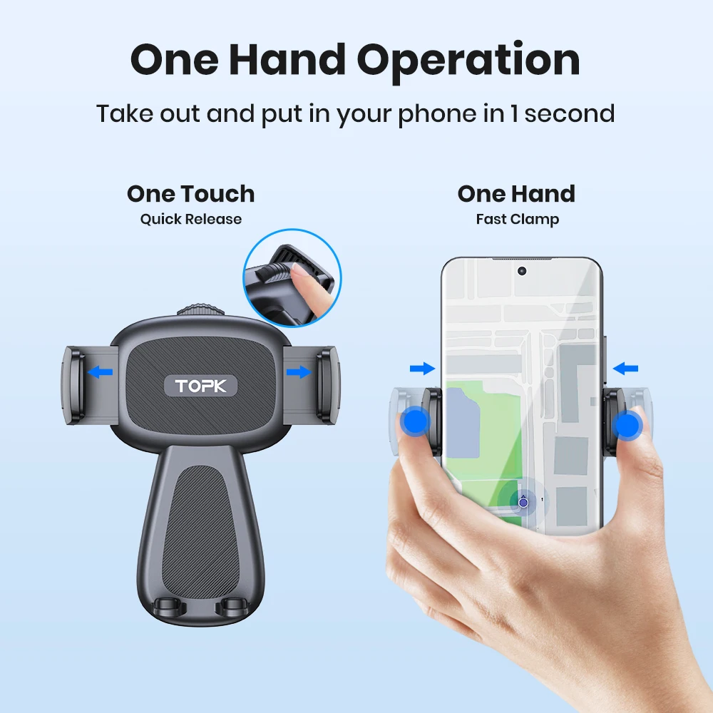 TOPK Car Phone Mount,Upgraded Support Full-Range Adjustment Cell Phone Holder for Dashboard Hands-Free Automobile for Smartphone