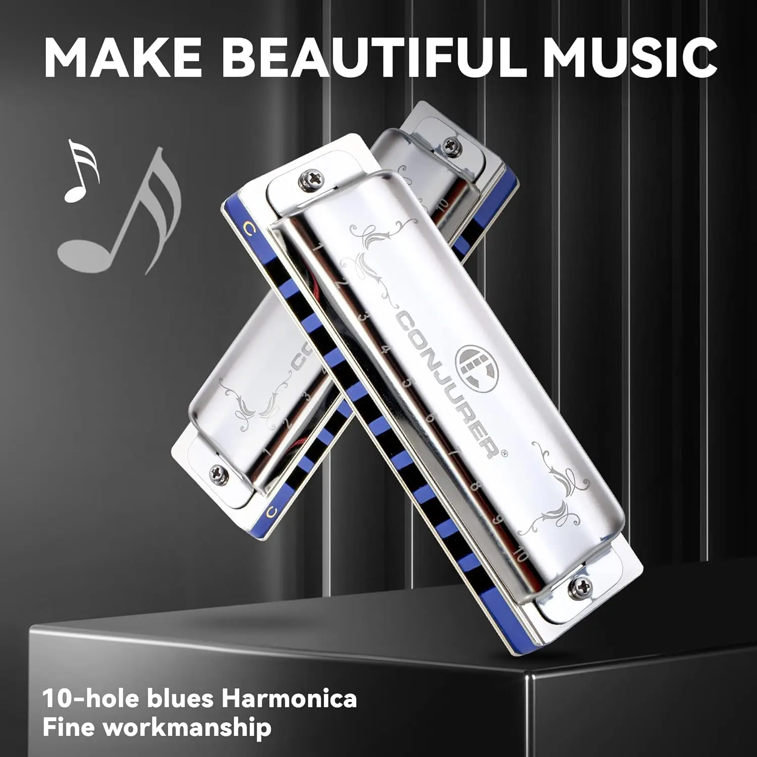 CONJURER Blues Harmonica 10 Hole Diatonic in different keys for Kids Adult Beginners gift