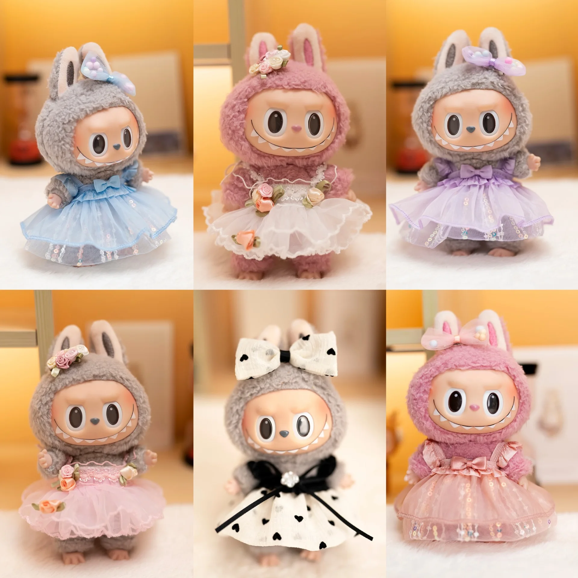 

For Labubu clothes Floral Tulle Dress Gen1-3 Hanging Doll Outfit with Accessories, Beautiful Costume Only (No Figure)