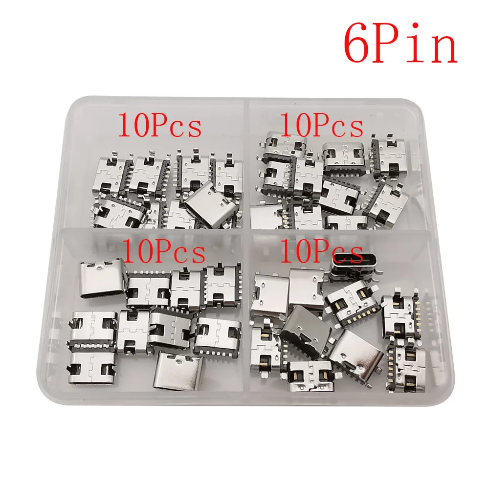 40Pcs USB Type-C 6Pin 16Pin Female Jack Connector Placement SMD DIP Type C Jack Socket for Phone and Digital Product Repair Kit