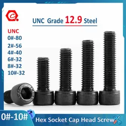 20Pcs US Standard Black Grade 12.9 Steel Hexagon Hex Socket Cup Head Screws UNC Allen Bolt 0#-80 2#-56 4#-40 6#-32 8#-32 10#-32