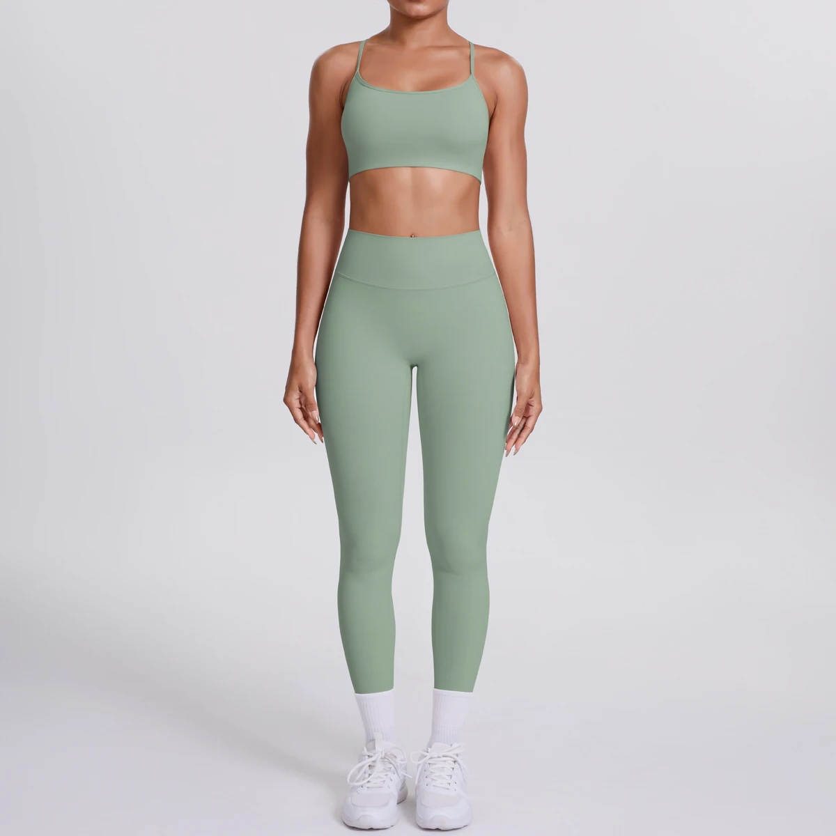 Yoga-Anzug, Sport-Set, Fitnessstudio, nahtlos, stoßfest, Sport-BH, Damen, hohe Taille und Hüften, eng, pfirsichfarbene Gesäßhose, Damen-Sportbekleidung – Detail 16
