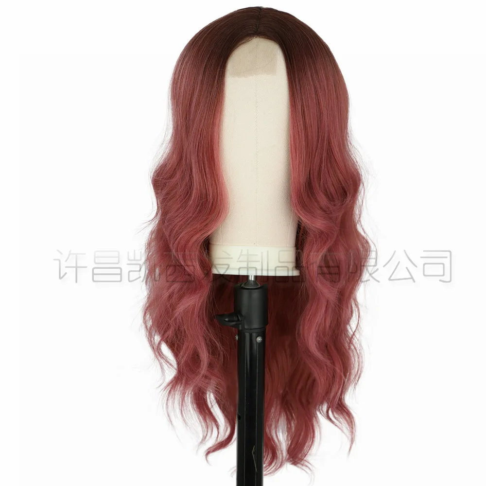 Gradual change color large wavy long curly hair wigs female hair wigs front lace wigs headgear