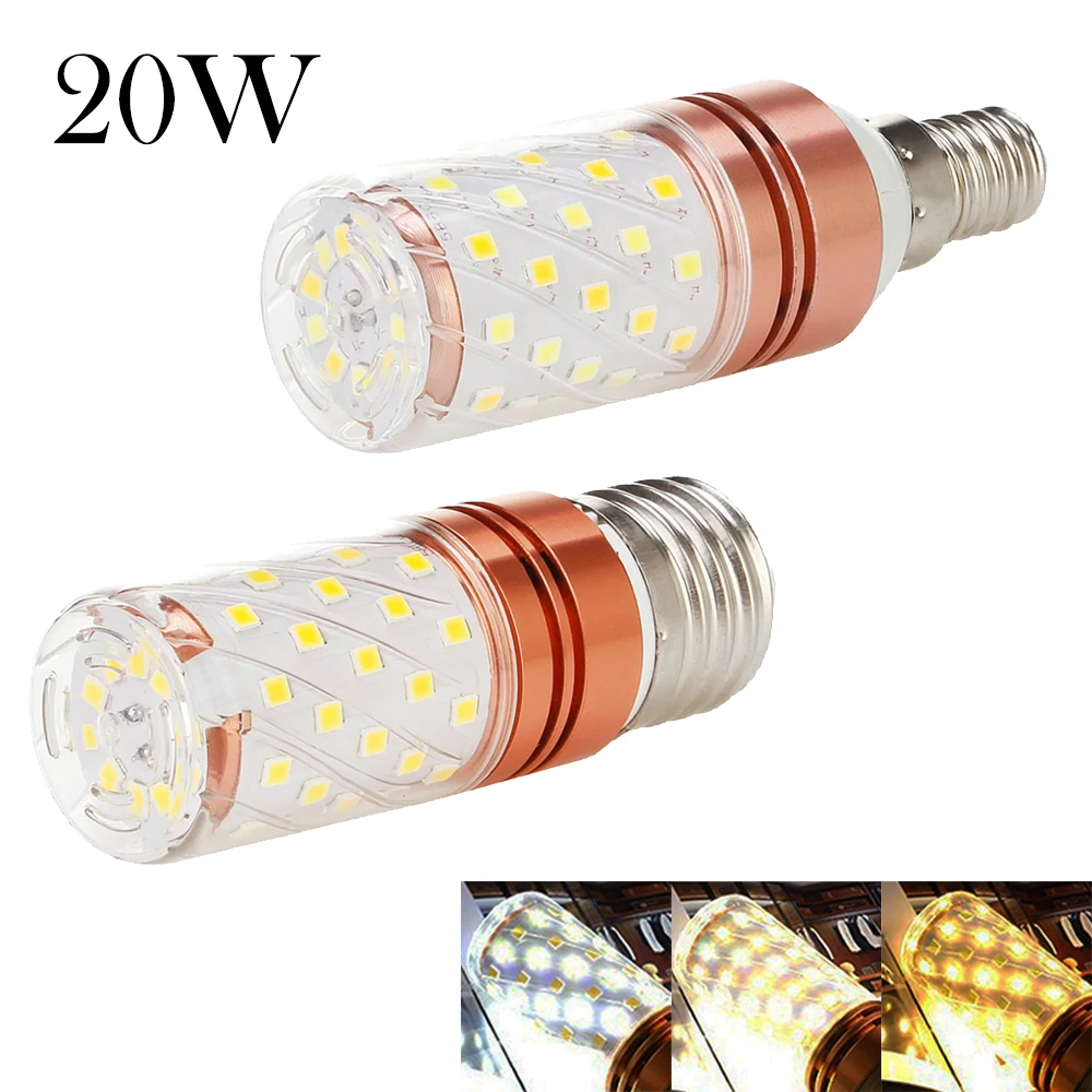 E27 E14 20w Tricolor Led Bulb Colour Changing 360° Beam Angle Cool/Neutral/Warm White 120v Corn Light 220v/110v White Decoration