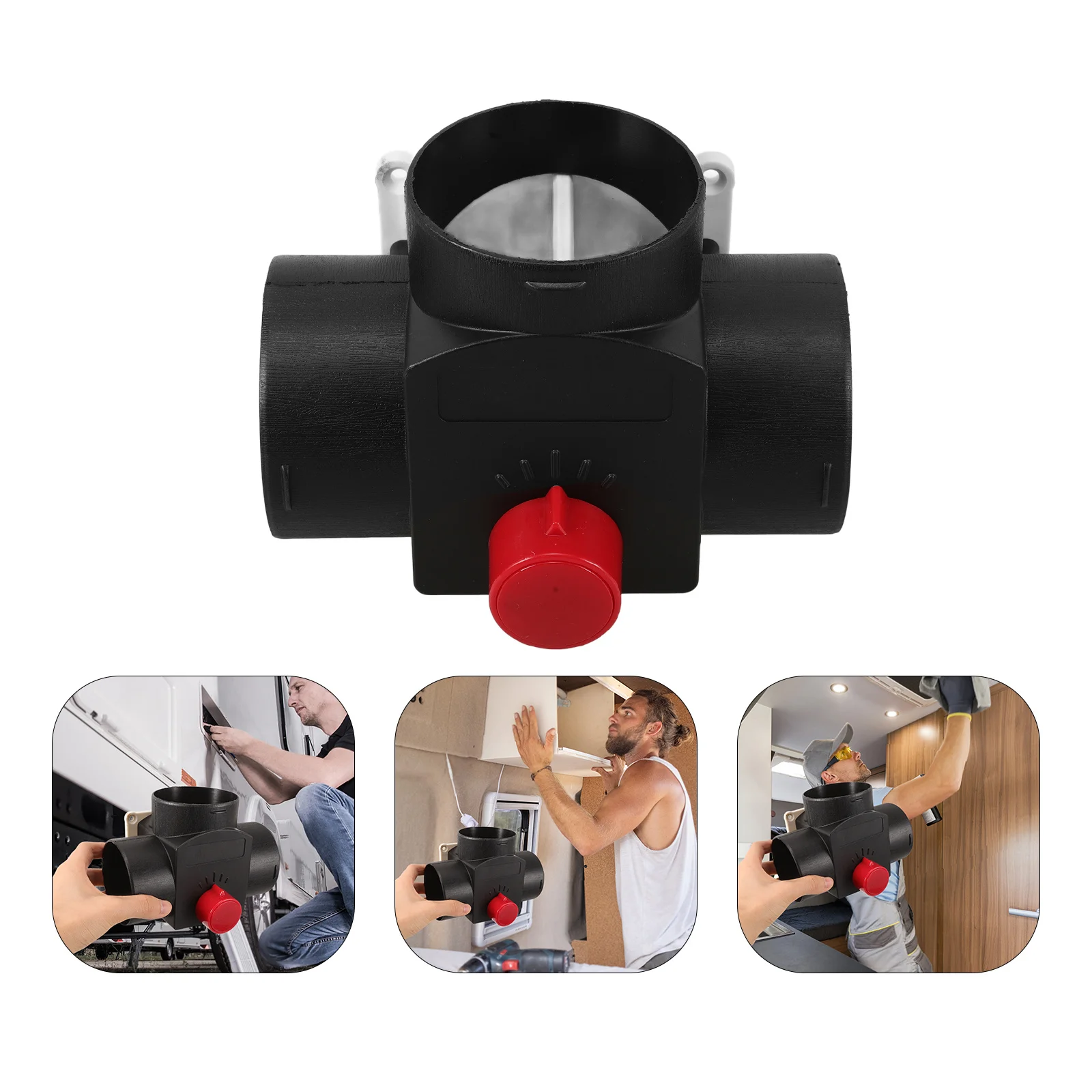 วาล์วควบคุมการไหลแบบสามทางพลาสติกขนาด 75 มม. สำหรับเครื่องทำความร้อนในรถยนต์และรถบ้าน พร้อมข้อต่อท่อและช่องระบายอากาศ