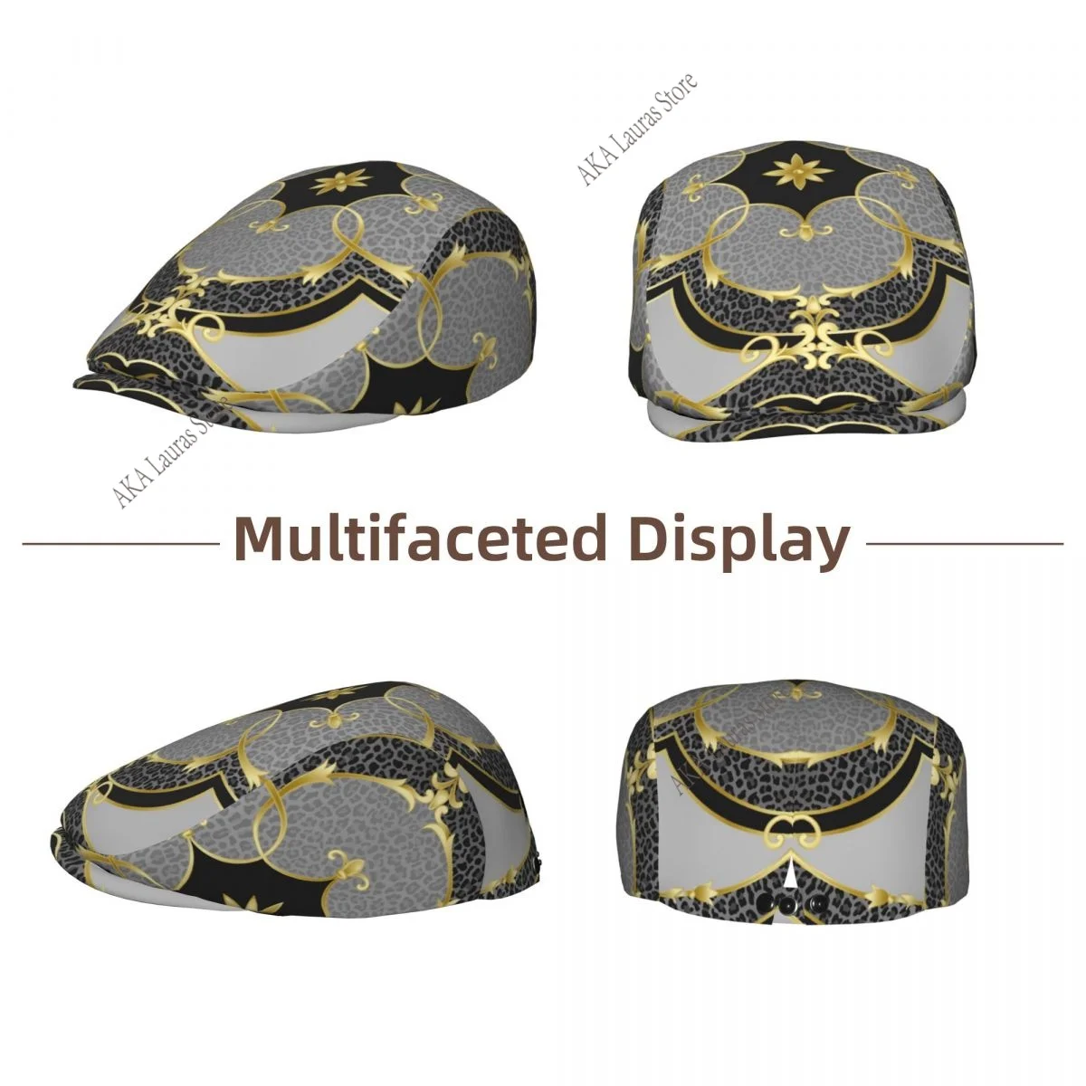 Newsboy Cap Leopard Print Grey Baroque Vintage Casual Cap Berets Visor Gatsby Flat Ivy Hat Elegant Men's Beret