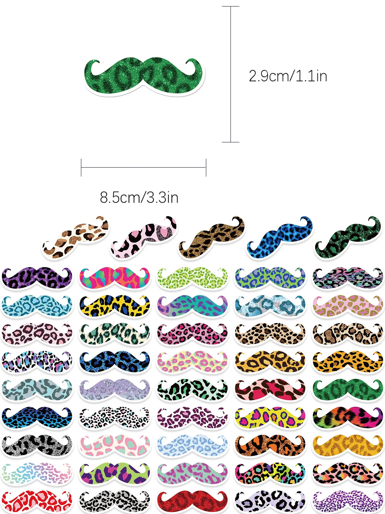 50pcs Y2K Leopard Print Mustache Stickers, Personalized Decorative Decals For Phone Case, Laptop, Water Bottle,Luggage DIY