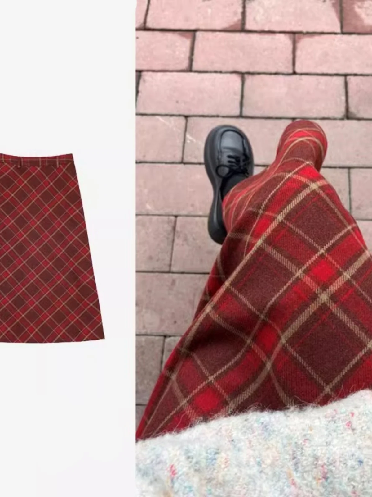 

Retro Red Plaid Woolen Skirt Women's Autumn Winter High Waist Slim A-Line Skirt Midi Length Versatile Sle 2024 Winter