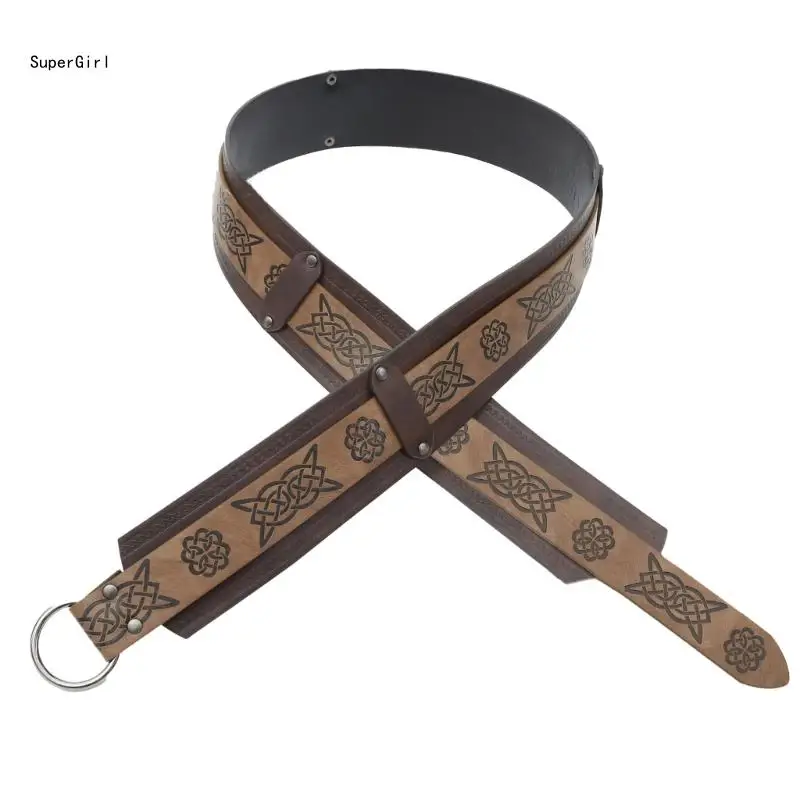 Men Wristband Brown Belt Embossed Belt for Cosplay Parties, Industrial Age J78E