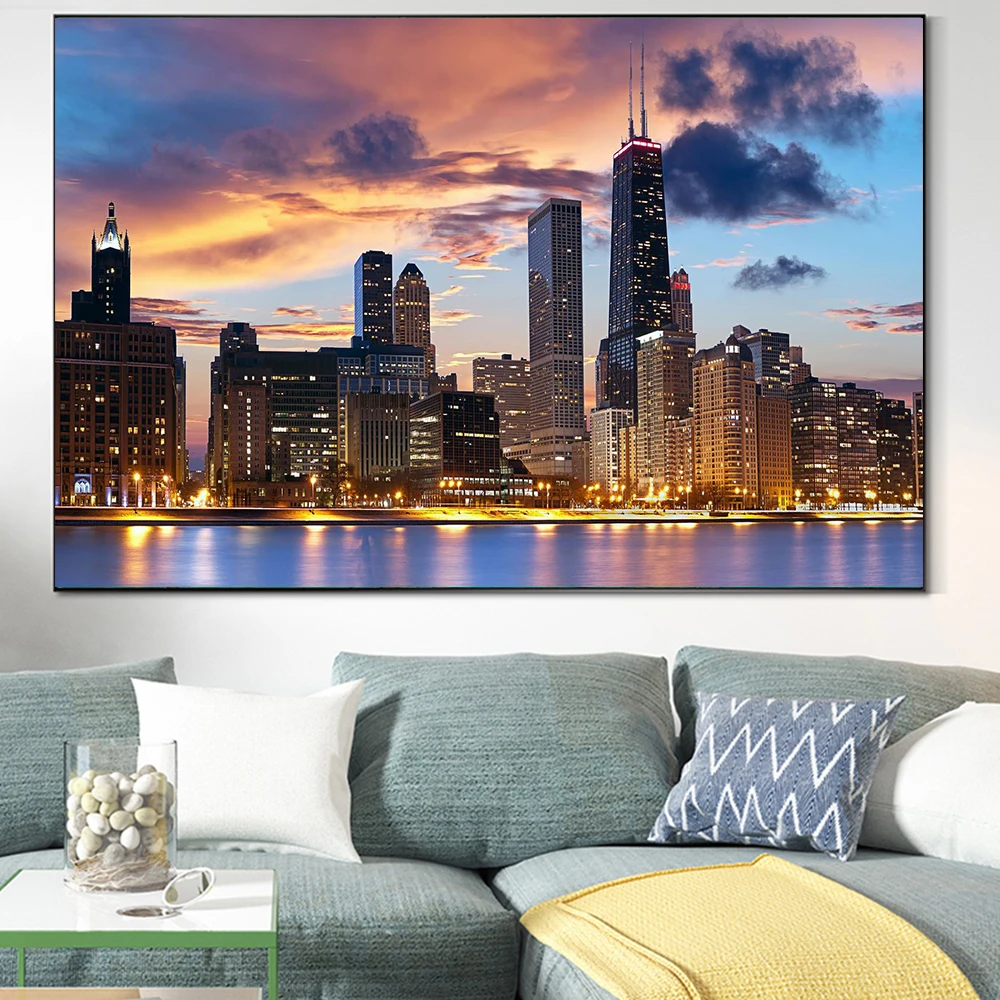 Famous Urban Landscape New York Travel City Night View Canvas Painting Poster Prints Bedroom Wall Art Pictures Modern Home Decor