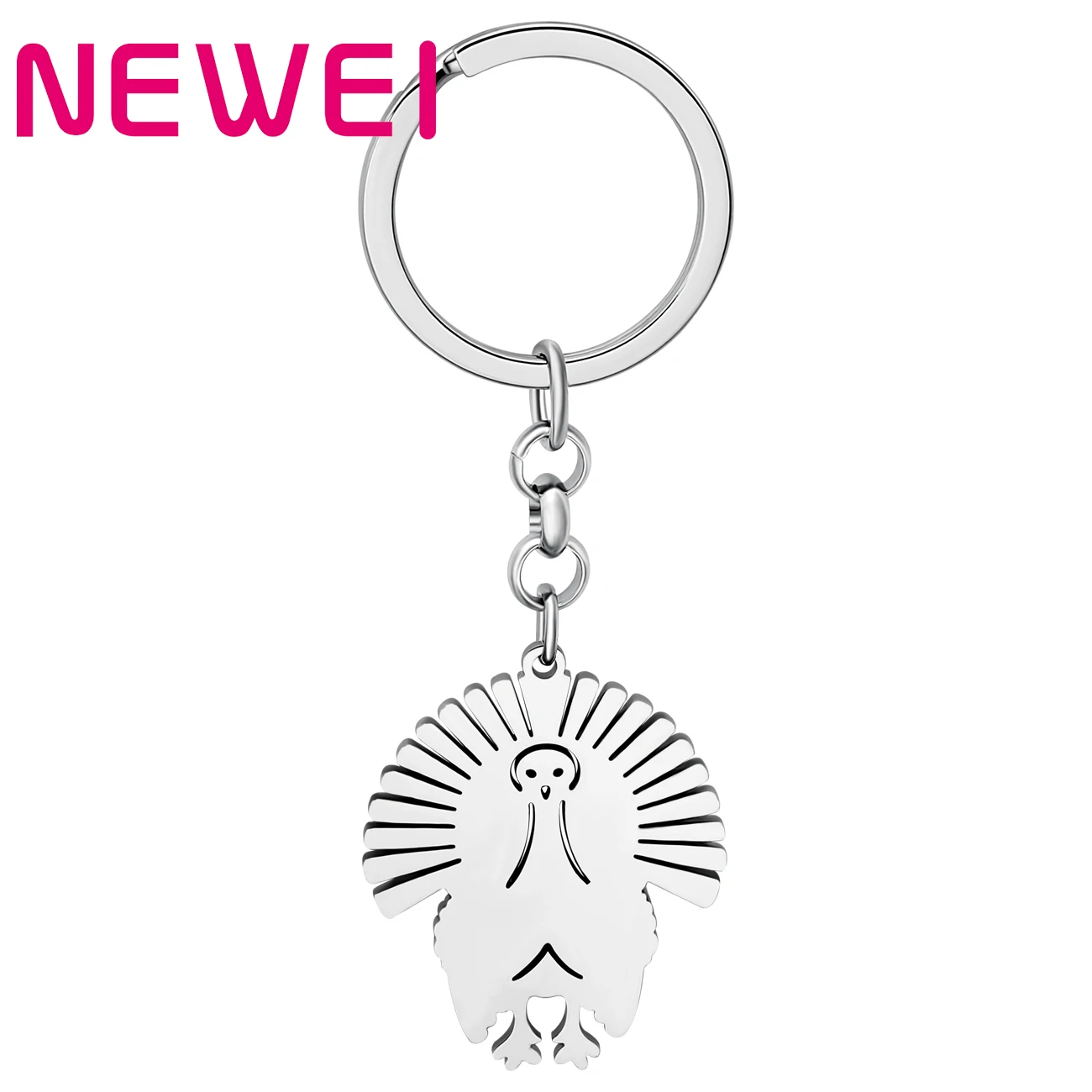 NEWEI Thanksgiving Stainless Steel Silver-plated Turkey Chicken Keychains Car Keys Handbag Pendant Charms Jewelry For Women Gift