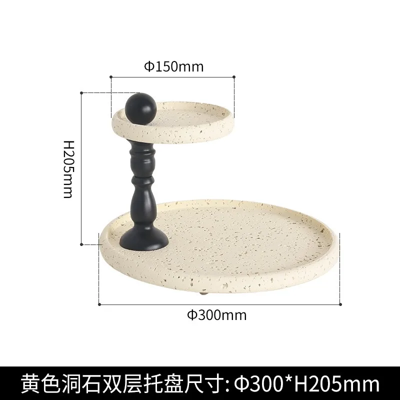 Elegant Versatile Round Storage Tray with Black Lava Stone Pattern, 1/2-Tier, for Jewelry, Cosmetics, Cake, and Home Decoration