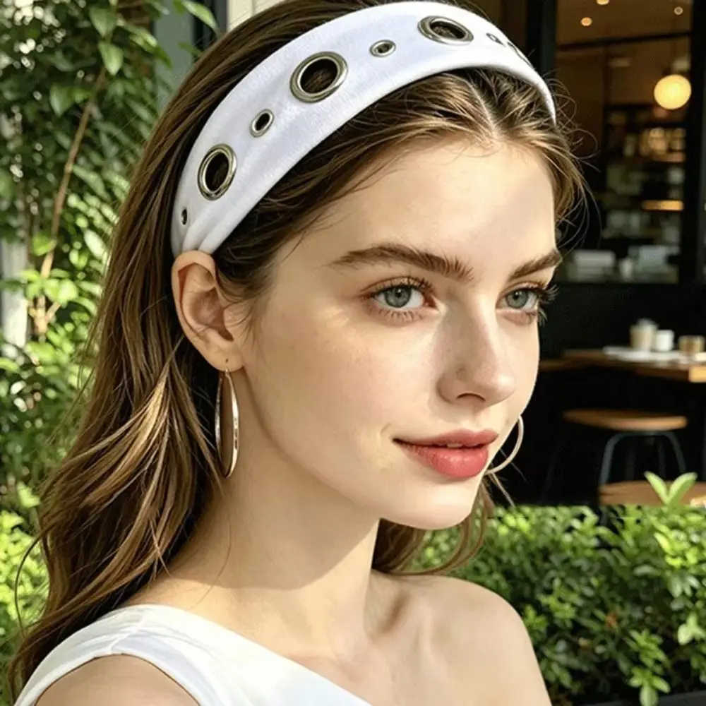 Hollowed Out Eyelets Punk Hairband Sweet Style Cool Style Eyelet Stretch Band Retro Design Rock Fabric Face Wash Headband