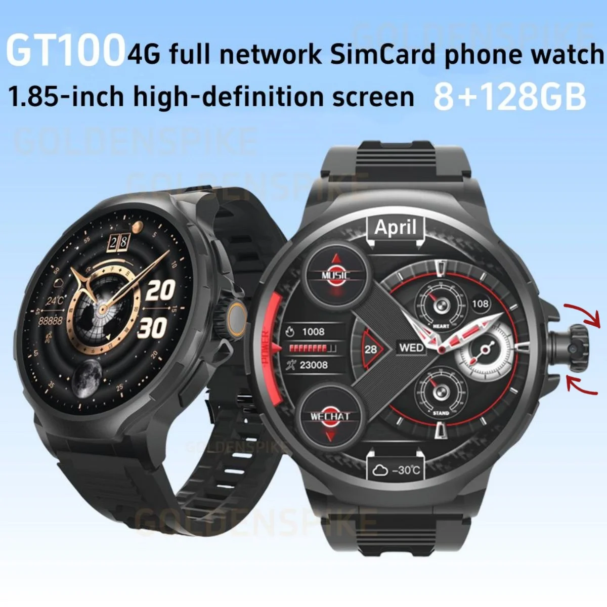 GT100 4G Smart Watch 1.85 inch Screen 180° Telescopic Rotating HD camera WIFI GPS Tracking 4G Full Nework Android 9.0 Smartwatch