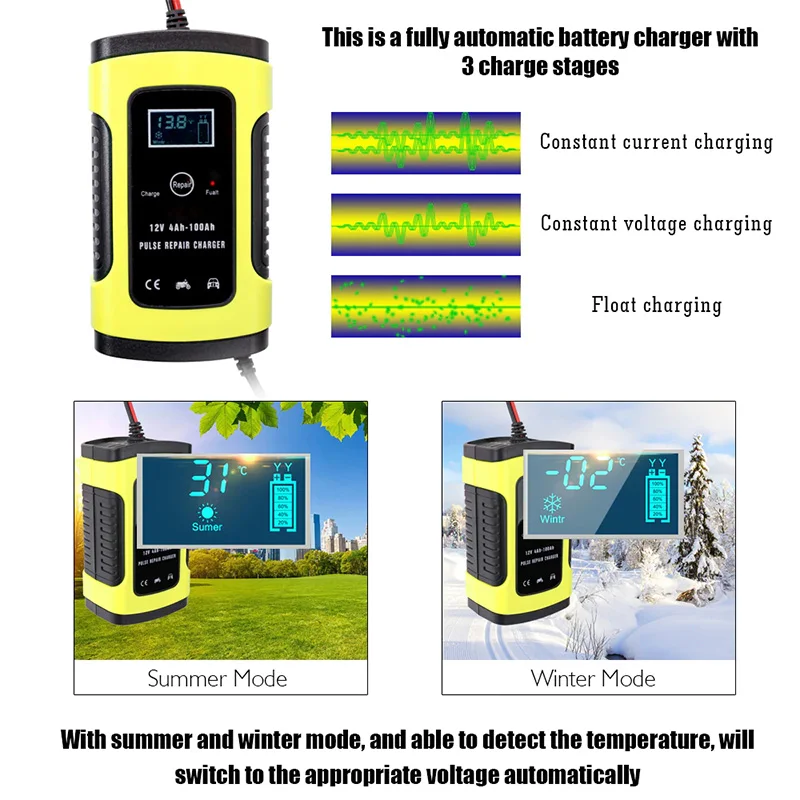 Charger Car Battery Starter Jump Power Booster 12V Smart Auto Pulse Repair Charger TD326