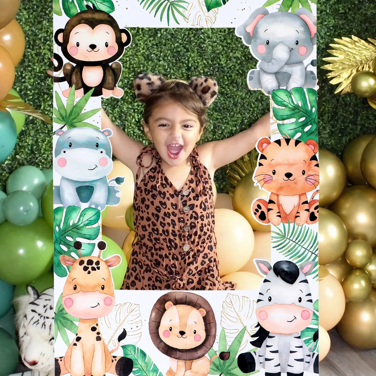 Jungle Animals Frame Photo Prop Tablecloth Birthday Party Decor For Home Kids Baby Shower Wild One Safari Party Supplies