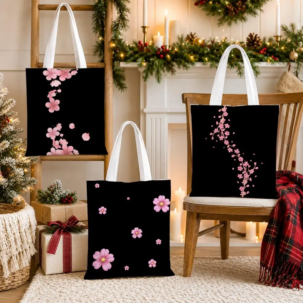 Cherry Blossom Pattern Storage Bags Oversized Canvas Tote Bag Casual Shoulder Bag Large Reusable Shopping Handbag