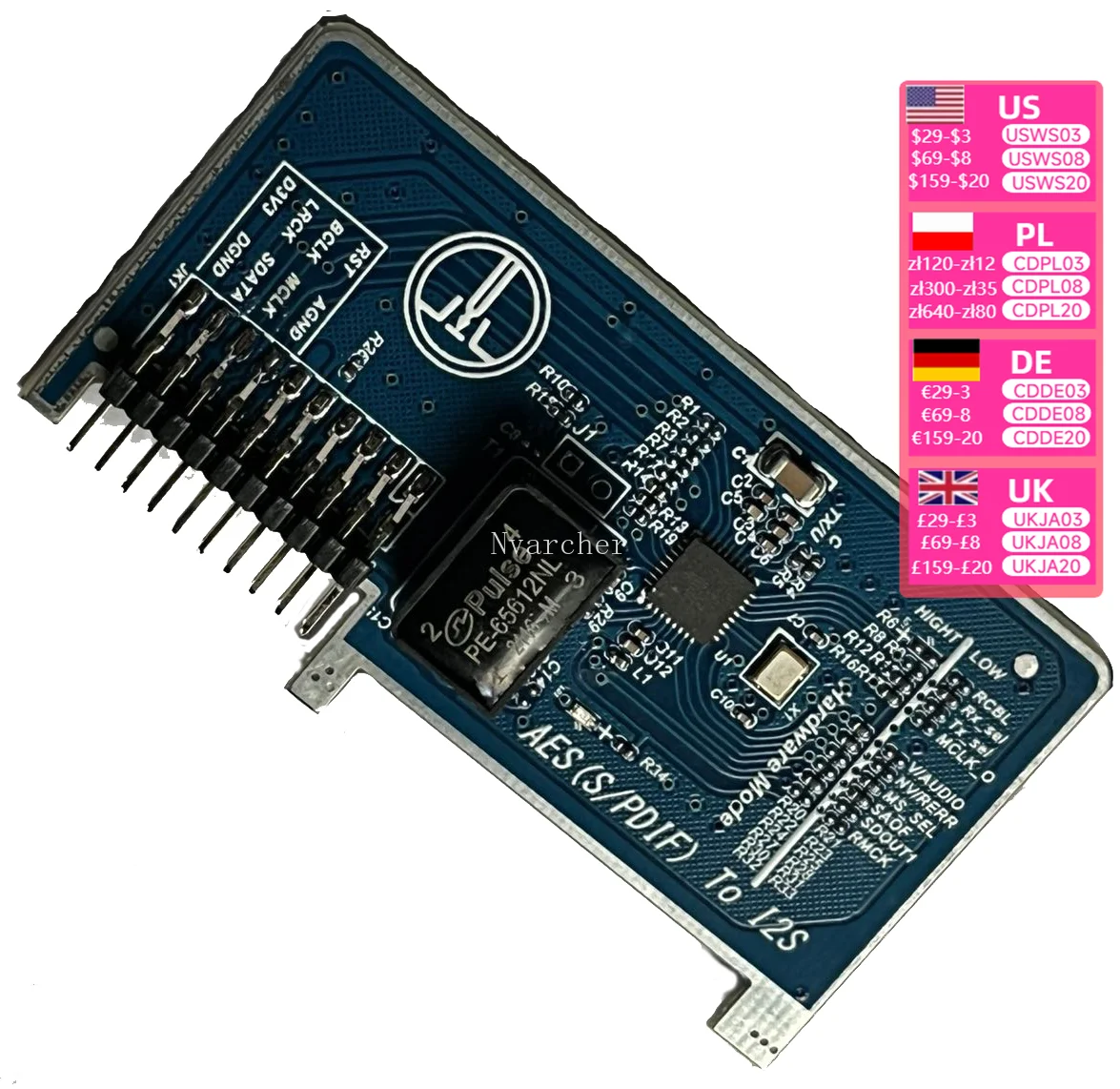 Nvarcher AES/SPDIF coaxial to I2S board support 192Khz