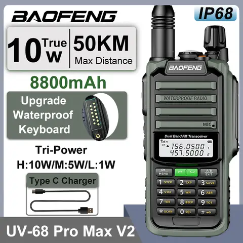 Baofeng UV-68 Pro Max V2 10W IP68 워키 토키 방수 고출력 CB 햄 장거리 UV-S22 Pro V2 UV-98 Pro 휴대용 라디오