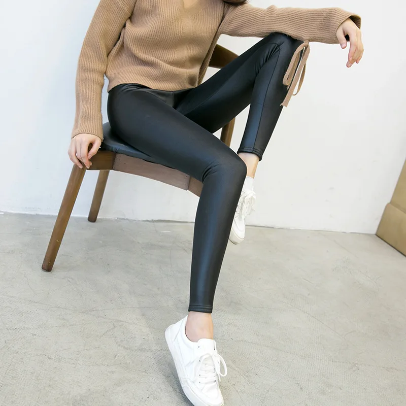 Thick Warm Winter Leggings Women Leather High Waist Push Up Velvet Black Slimming Faux Pu Leather Leggings for Women