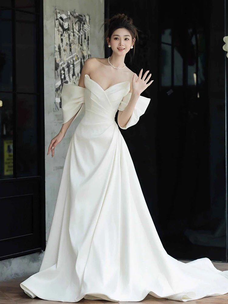 

long Sleeve Wedding Dresses Luxury Satin Wedding Dress Calssic Light Wedding Dress For Women 2024 New