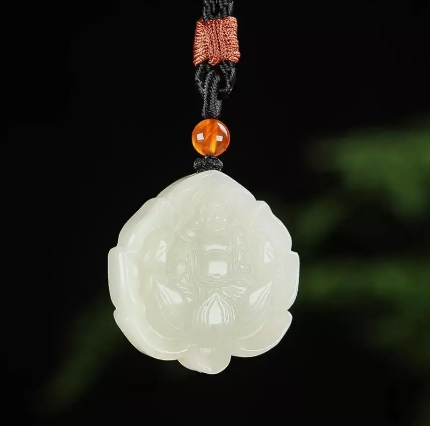 Chinese Natural HeTian Jade jadeite Hand-Carved pendant Maitreya Buddha