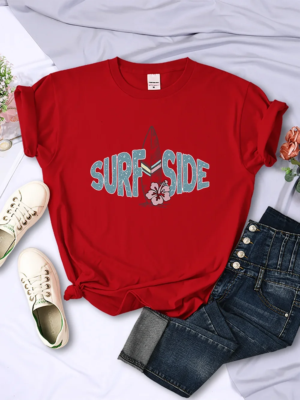 Surfing Enthusiasts Surf Side Print T-Shirt Women Casual Comfortable Tops Breathable Short Sleeve O-Neck Street Clothing Tee