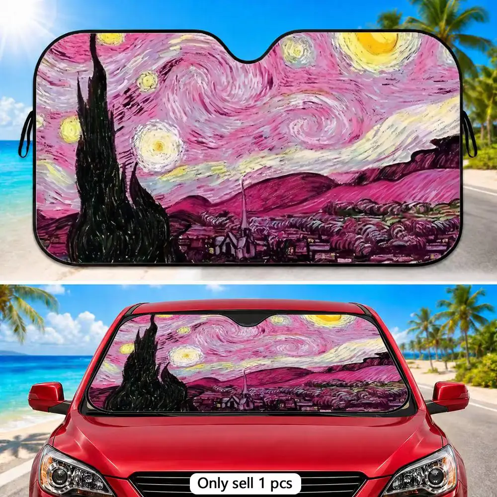 

V-Van Gogh's Starry Night Sun Visor Car Front Window Windshield Sunshade Five-Layer Aluminum Foil UV Protector Heat Shield