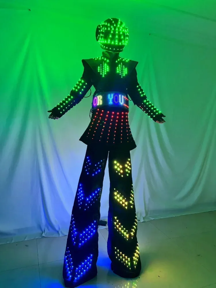 Traje LED Robot Costume Clothes Stilt Walking Luminous Suit Jacket Chest Display Lights Luminous Jacket