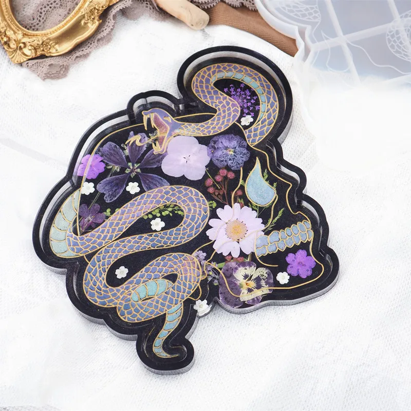 DIY Epoxy Crystal Resin Silicone Mold Mirror Snake Skull Plate Decoration Dish Mold For Resin Jeweley Making Accessaries