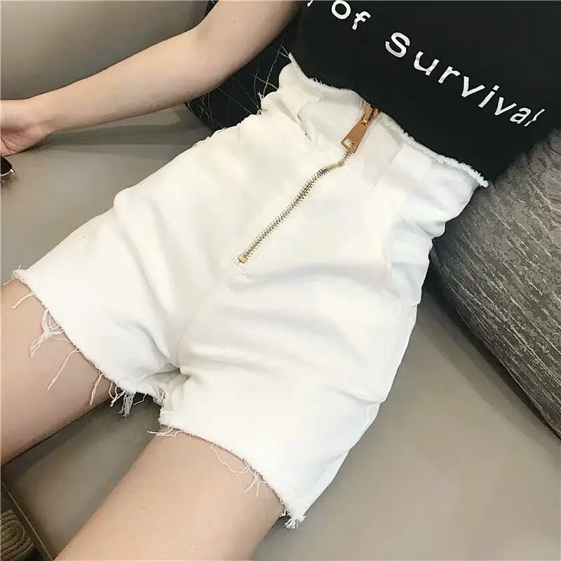 High Waist Denim Shorts Sexy Shorts For Women Spring Autumn Tight Elastic Hot Pants Slim All Match Korean Version Zipper Shorts