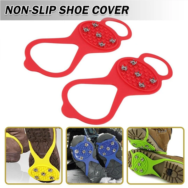 1 pasang 5 kancing anti-selip salju es kuat Gripper musim dingin mendaki cleat sepatu crampon paku es grip sepatu olahraga penutup