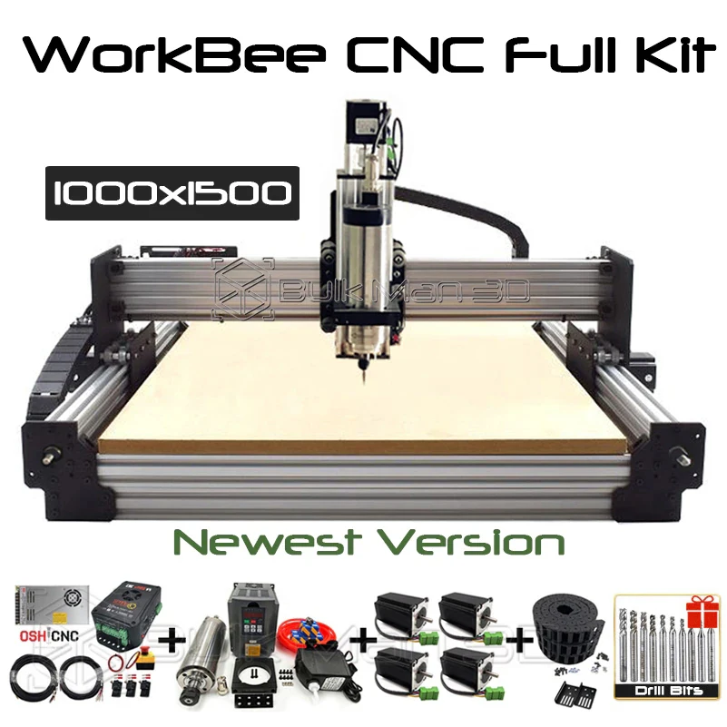 20%off BulkMan 3D V2.2 Newest 1015 WorkBee CNC Router Machine Full Kit with Tingle Tension System 4 Axis Wood Milling Engraver